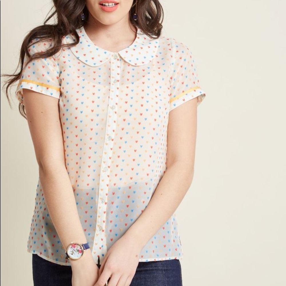 Darling in dot confetti sheer hearts blouse